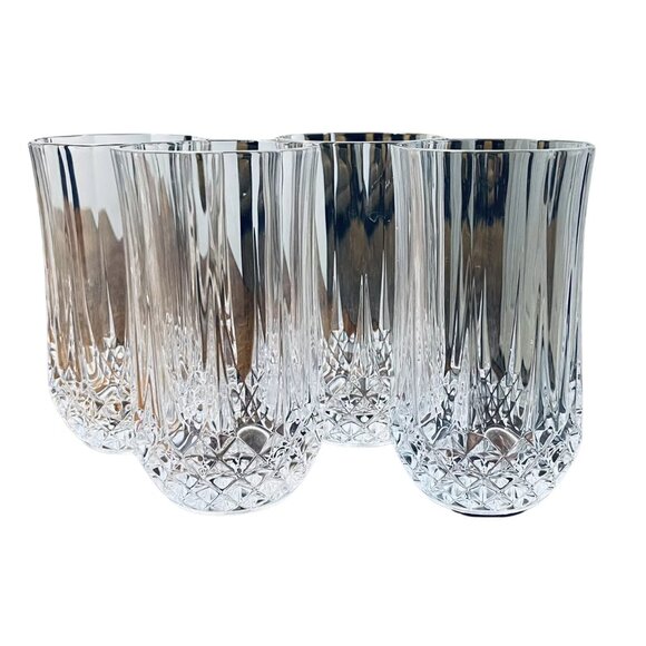 VTG 80s Longchamp Cristal D’Arques 12oz Crystal Highball Water Glasses Set of 4 - Picture 1 of 12